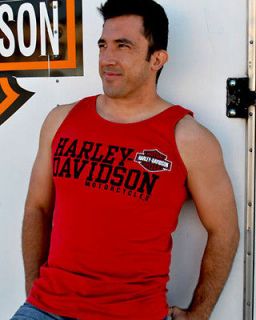 Harley Davidso​n Mens Classic H D Motor Co. Text Red Sleeveless Tank 