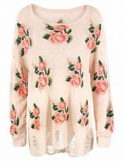 TORN Ripped KNITTED Wildfox INSPIRED PRAIRIE ROSE JUMPER Sweater   Sz 