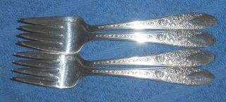 Set of 4 Vintage  Rose & Leaf  Dessert or Salad Forks National 