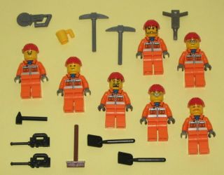   Minifigures 7 Construction Men Guys Tools Lego City Town Lego Minifigs