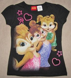 ALVIN and The CHIPMUNKS *Trio* Girls Blk S/S Tee T Shirt sz 10/12