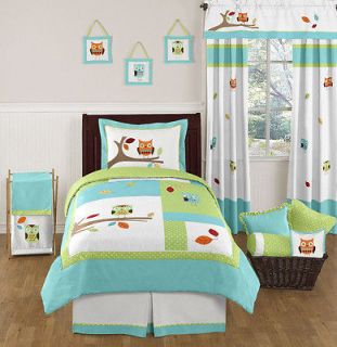   LIME GREEN AND WHITE OWL FOREST TWIN BOY GIRL KID BEDDING SET