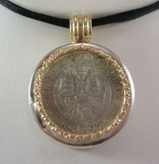 Shilling pendant 1897 VF coin 14K solid gold 7.5g / sterling silver 