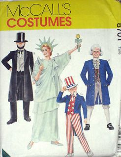   Childs Statue Liberty Washington Uncle Sam Costume Pattern 8701 8 10