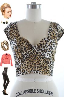 50s Style LEOPARD Print J.D. PINUP Tight Fit Sweetheart Neckline Crop 
