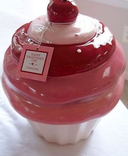 VALENTINES DAY CUPCAKE COOKIE JAR   RED PINK WHIT​E  BRAND NEW WITH 