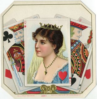 Queen of Hearts Playing Cards on Vintage Sample Cigar Label Art