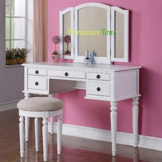 PC Vanity Set Make Up Table with 5 Drawers, Stool and Mirror in 