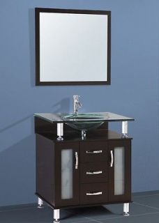   30 Single Sink Bathroom Vanity Tempered Glass top and sink, Faucet