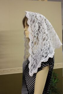 White veil mantilla Catholic church chapel scarf lace headcovering 