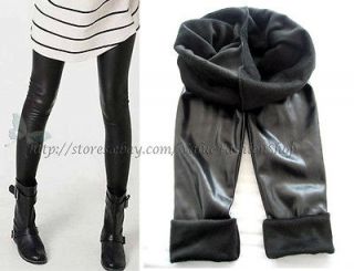 Womens Thick velvet Stretch Spandex Skinny Faux Leather Tights 
