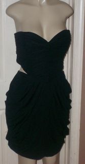 Vicky Tiel Rayon Polyester Spandex Black Scoop Side Ruched Strapless 