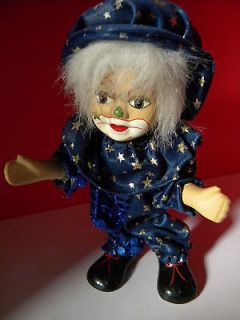   Ceramic Standing Clown Doll Navy Star Suit Hat Wire Legs Stands EUC