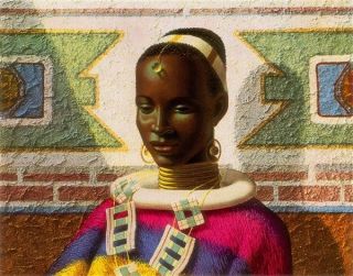 VLADIMIR TRETCHIKOFF Lady Of Ndebele african BEAUTY gold neck rings 