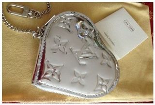   AUTH LOUIS VUITTON LV Silver MIROIR Monogram Heart Coin Purse Bag NEW