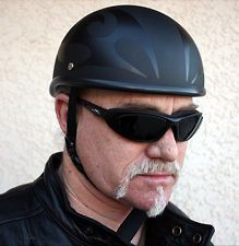VOSS Flat Black Flame Bullet Beanie Motorcycle Helmet Size Medium