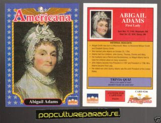 abigail adams first lady 1992 starline americana card from canada