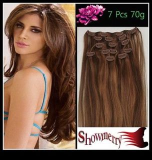 20 Fashion Real clip in human hair extensions #4/27 Brown&Auburn~Free 