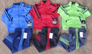 NEW Adidas Boys Sports Warm up Track Suit Red Green Blue 12M, 18M, 24M 