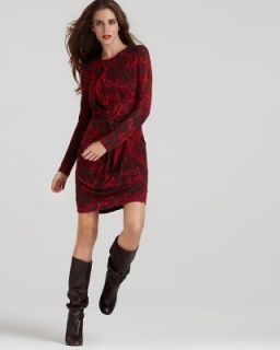 Hugo Boss NEW Red Printed Above Knee Long Sleeve Casual Dress XS BHFO