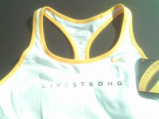 NEW White Yellow NIKE LIVESTRONG Womens Active Runner SPORT TOP 