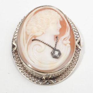   Deco 14k Yellow Gold Habille Cameo Brooch Old Vintage Carved Profile