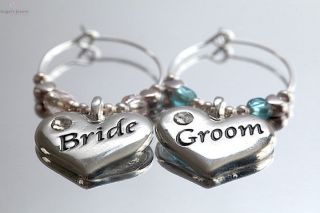 Wine Glass Charms Wedding/Bride And Groom/New Silver Plated Table 