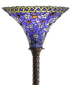 Dark Blue Purple White Stained Glass Tiffany Style Torchiere Floor 