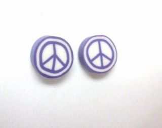DESIGNER Silver Plated Purple White Peace Sign Stud Earrings JILL 