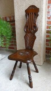 Ornate Vintage English Carved Wood Spinning Wheel Chair Stool