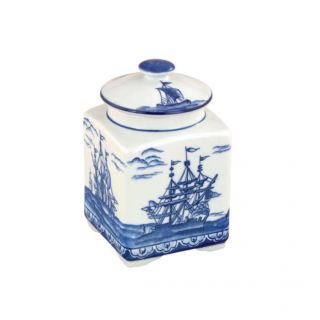 andrea by sadek blue white ceramic nautical ship covered tea