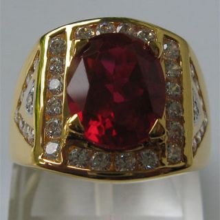 CT PRECIOUS RED RUBY OVAL WHITE CZs JEWELRY MENS RING SIZE 10