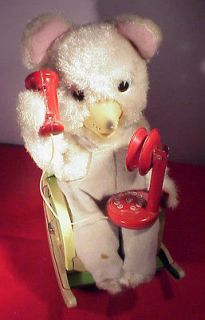 TELEPHONE BEAR RINGING & TALKING IN ROCKING CHAIR   50S JAPAN   BUY 