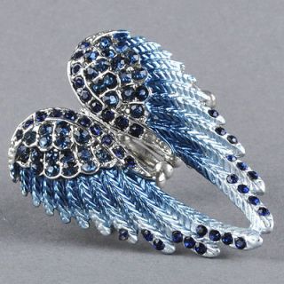   Jewelry Dark Blue Crystal Angel Wing Women Elastic Stretchy Ring R127