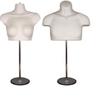 Newly listed WHITE MALE & FEMALE TORSO MANNEQUINS with METAL BASE