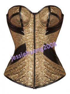 Sexy Gold Gothic Underwire Padded Bra Burlesque Boned Lace Up Corset 