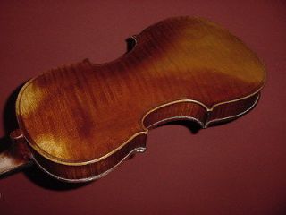 VINTAGE VIOLIN ONE PIECE TIGER MAPLE BACK with OLD CASE AND BOW OUTFIT 