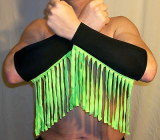 black lime fringe spandex pro wrestling gear gloves one day