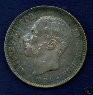 spain alfonso xii 1884 84 msm 5 pesetas coin xf