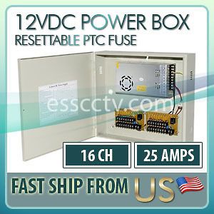 CCTV SECURITY CAMERA POWER Supply Distribution Box 12V DC 16ch 25 Amps 