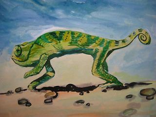 Original Painting chameleon 5.5 x 7.5 watercolor and acrylic. USA 