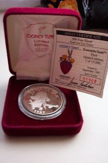   1987 Warner Bros Looney Toons Yosemite Sam Silver 1oz Coin .999 Proof
