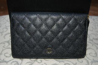  BLACK CAVIAR Leather GOLD HARDWARE LARGE Zip around Wallet NWT 2012P