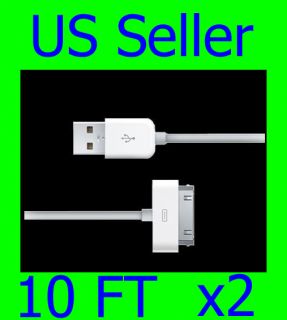 2x 10FT Long USB Data Sync Cable Cord For Apple iPhone iPod Charger 4S 