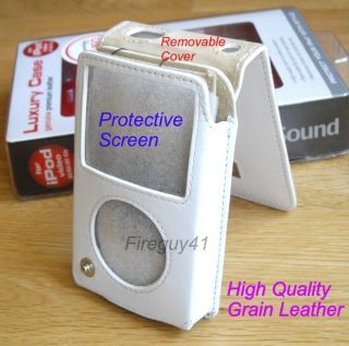 160gb Classic iPod WHITE Leather Flip Case 30gb 60gb 80gb 120gb 160gb 