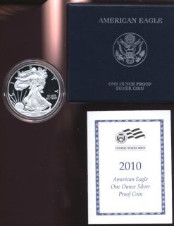2010 AMERICAN SILVER EAGLE PROOF MINT BOXED / COA