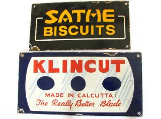 2X Vintage British India Sathe Klincut Porcelain Advertising Signs 
