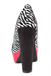 New Zebra Bamboo Luscious 33 Platform Colsed Toe Red Pumps Shoes Size 