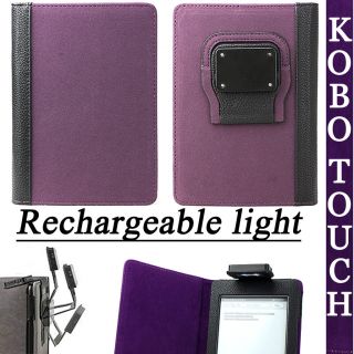BLACK PURPLE CASE COVER FOR KOBO TOUCH WITH RECHARGEABLE LIGHT +SCREEN 