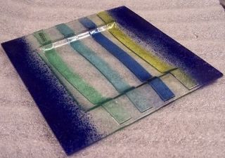 Murano Hand Made Glass Plate Tray Cobalt Blue & Green Modern Art NWT 8 